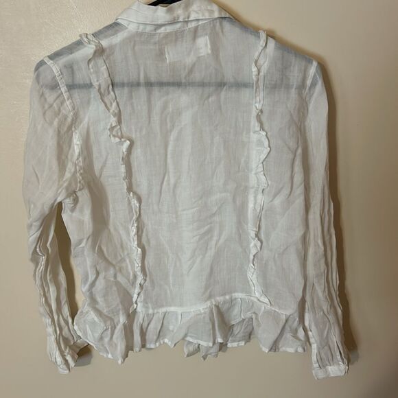 Trovata birds of paradis sheer ruffled button down top size small - Picture 5 of 6